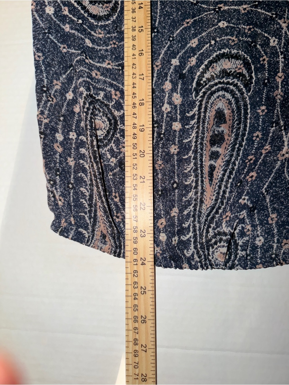 Lucky Brand Paisley V-Neck Blouse in Navy and Blush - Picture 9 of 12